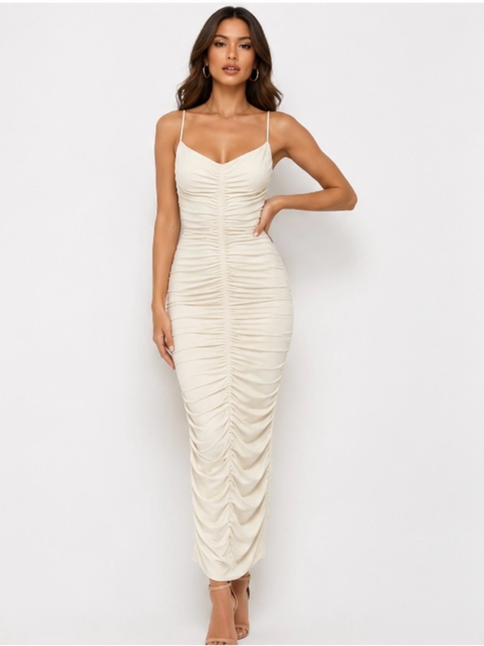 Express Elegant White Ruched Slip Dress size Small White fully lined